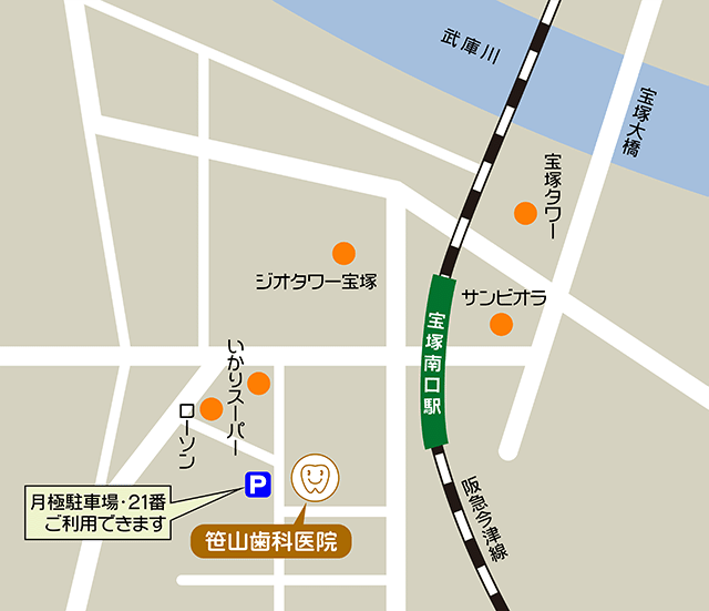 笹山歯科医院へのアクセスマップ